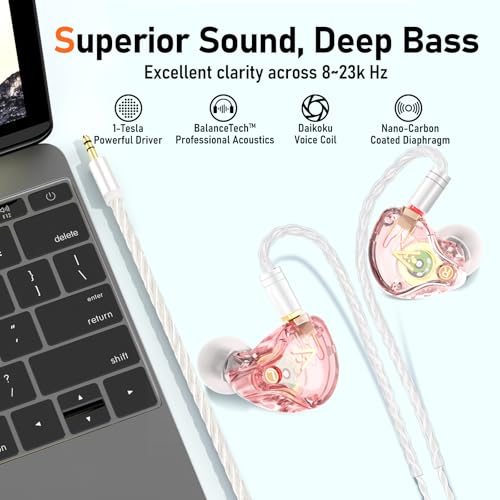 Audiovance Vibes 202 HiFi Wired Earbuds, IEM in-Ear Monitor Headphones - color: 4-Pink