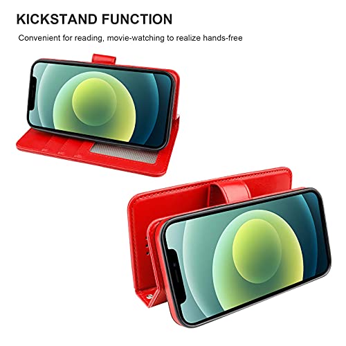 Bocasal Detachable Wallet Case Card Holder for iPhone 12/12 Pro, Red | Kickstand Card Slots Holder PU Leather Magnetic Shockproof Wrist Strap Removable Flip Protective Cover 6.1 inch - color: Red