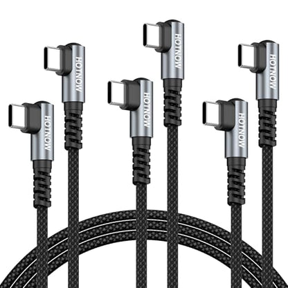 Right Angle USB C to USB C Cable 6FT 3Pack 65w 90 Degree USB c - color: Black and Grey, size: 6FT