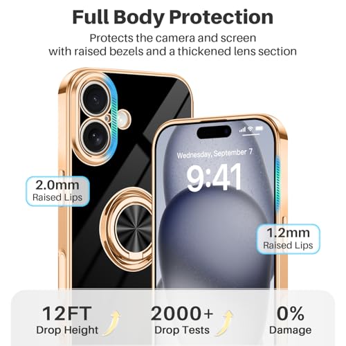 Dinick Black for iPhone 17 Case with Ring Holder Kickstand - color: Black, size: 6.3'' iPhone 17