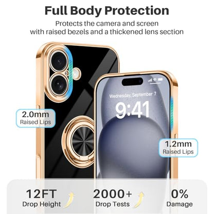 Dinick Black for iPhone 17 Case with Ring Holder Kickstand - color: Black, size: 6.3'' iPhone 17