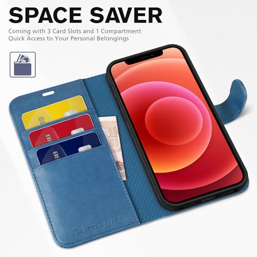 TUCCH Case Wallet for iPhone 12 Pro/12 6.1", RFID Blocking Folio, Lake Blue | 3 Card Holders, Kickstand, PU Leather, Magnetic Closure, Shockproof TPU Shell, Protective Flip Cover - color: Lake Blue