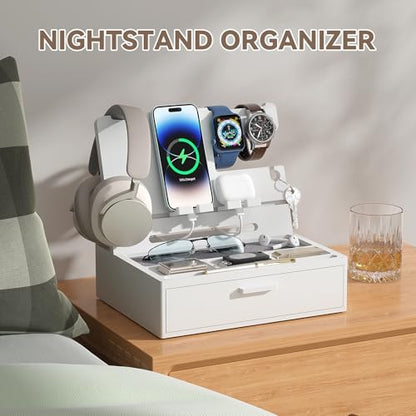 Pezin&Hulin Docking Station with Drawer, Nightstand Organizer (White) - color: White