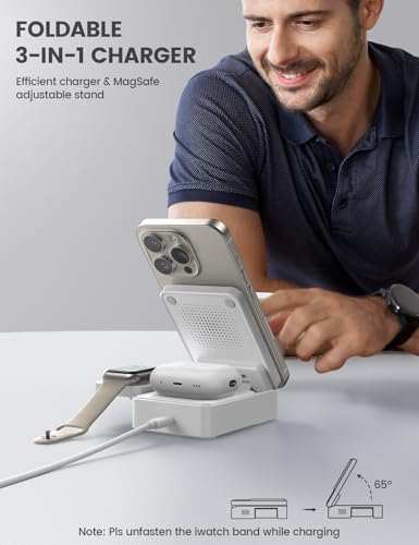 Lamicall Palm-Sized 3-in-1 Foldable Charging Station for Apple MagSafe - color: White