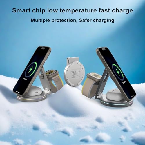 Foldable 360º Rotatable Zinc Alloy 3-in-1 Magnetic Wireless Charger, Charging Station, Charging Stand,15W for iPhone 12-17,5W for Apple Watches,AirPods(Adapter Included) (Black) - color: black