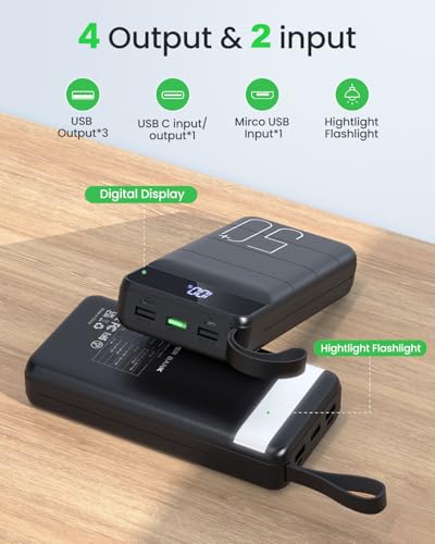 Power Bank, 50000mAh 22.5W with USB-C Fast Charging Portable Charger - color: Black