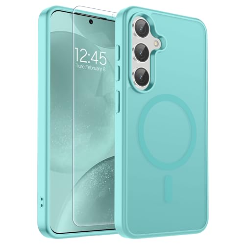 SUPFINE Magnetic for Samsung Galaxy S24 Case / S25 Case with Screen Protector, (Built-in Magnets) (Military Grade Drop Protection) Slim Translucent Shockproof Phone Case,Blue Green - color: Blue Green, size: S24 / S25 6.2"