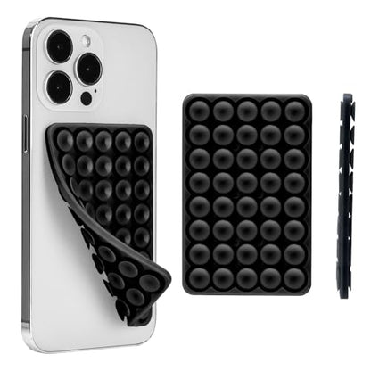 Silicone Suction Phone Case Adhesive Mount, Hands-Free Strong Grip Holder for Selfies, Silicon Adhesive Stand Sticky for Cell Phone (Black) - color: Black