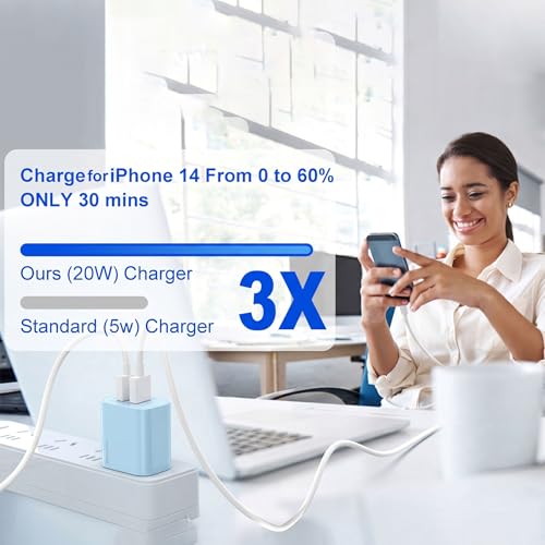 4 Pack USB C Charger Block,20W USB-C & USB-A Port Charger，for i Phone 17/16/15/14/13/12/11/X/8, i Pad and More，Blue - color: 4p blue