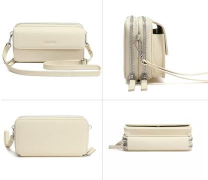 RFID Crossbody Wallet Wristlet Purse with Phone Pocket For Women Vegan Leather - color: Zb-saffiano Apricot White