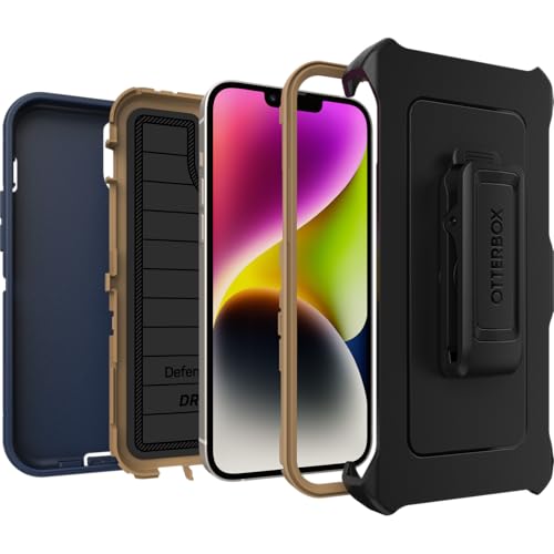 OtterBox iPhone 15 Plus and iPhone 14 Plus Defender Series Pro Case - Blue Suede Shoes (Blue), screenless, Rugged & Durable, with Port Protection, Includes Holster Clip Kickstand - color: Blue Suede Shoes (Blue)