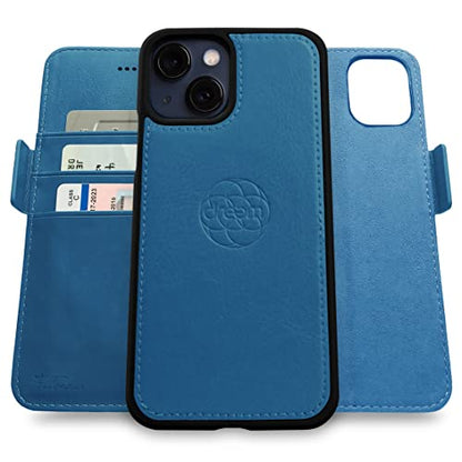 Dreem Vegan Leather Magnetic Detachable Wallet Case for iPhone 13 Slate | Built-in Phone Stand, RFID Blocking Card Holder Flip Cover, MagSafe Compatible, Gift Box [Fibonacci: Slate] - color: Slate, size: iPhone 13