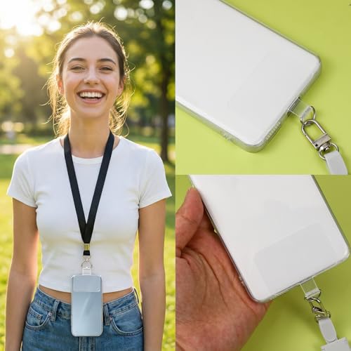 8 Pcs Cell Phone Tether Tab, Transparent Phone Tab for Lanyard Universal Tether Tabs for Most Smartphone Case Square Type Silver Buckle