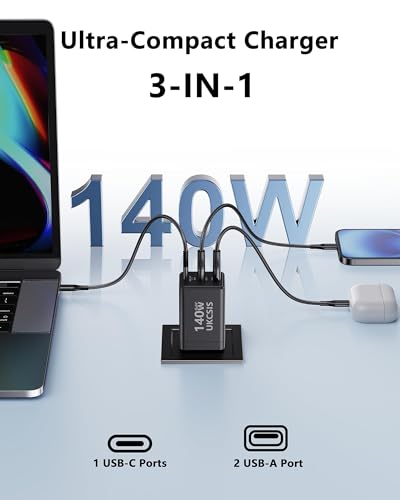 140W USB C Laptop Charger Block, Foldable GaN Fast Charger - color: Grey, size: 1 Pack