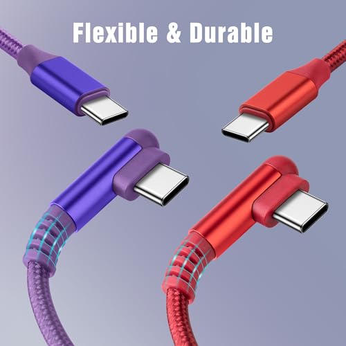 2 Pack 6FT USB C to USB C Cable, 60W Fast Charging, Right Angle, Purple, Compatible with Phone 16/15 ProMax/Samsung Galaxy/MacBook Air/Pad - color: 2Pack Purple, size: 6FT