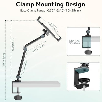 Tablet Stand Holder with 360° Rotation,Adjustable Arm Clamp for 4.7”-12.9"