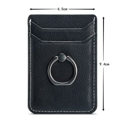 Card Holder Sleeve with Ring, RFID Credit Wallet Synthetic Leather Stick On Back Grip for iPhone Samsung Smartphone - Black - color: Cow Black