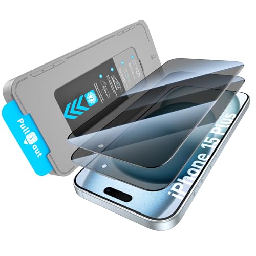 KUZOOM 2Pack Privacy 9H+ Tempered Glass Screen Protector for iPhone 15Plus - color: Black 15Plus