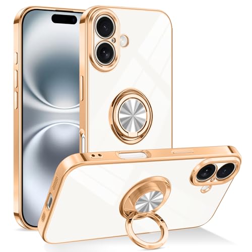 Dinick White for iPhone 16 Case with Ring Holder Kickstand - color: White, size: 6.1'' iPhone 16