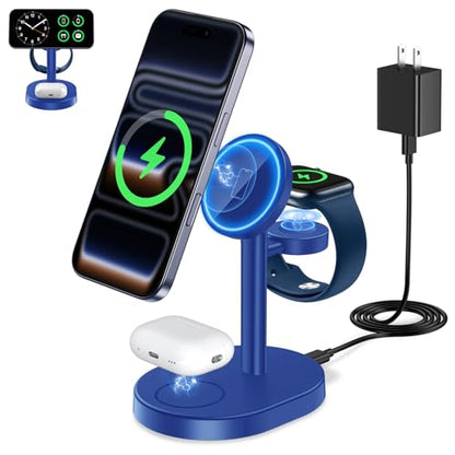 Mag-Safe Charger 3 in 1 Charging Station for iPhone Apple Watch AirPods - color: Blue, size: 15W