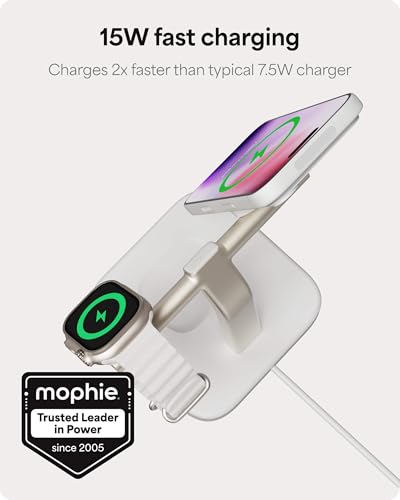 Mophie 3-in-1 Wireless Charging Stand - Qi2-Certified w/Up to 15W Power - color: White, size: 3-in-1 Charging Stand