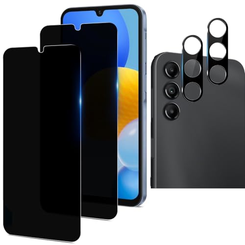 [2+2 Pack Privacy Screen Protector for Samsung Galaxy A15 5G 6.5 inch, Tempered Glass Saver With Camera Lens Protector, Anti Spy Anti Scratch Shatterproof Black Film Shield for Galaxy A15 - size: A15