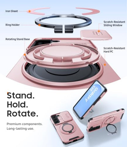 JAME for Samsung Galaxy S22 Case with Ring Stand & Slide Camera Cover Pink - color: Pink, size: Galaxy S22