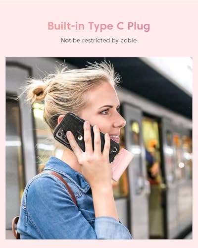 Kuulaa Portable Charger USB C with Built-in USB-C Plug, 4500mAh Mini Power Bank Small Battery Pack for iPhone 15/16,Samsung S22/S23 & Android (Pink) - color: Pack of 1 Pink
