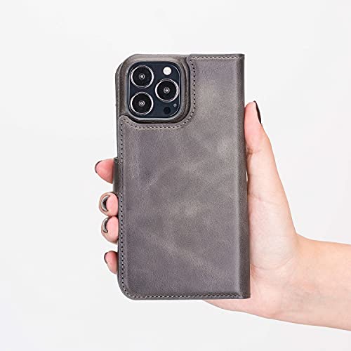 Venito Florence Leather Wallet Phone Case Compatible with iPhone 13 Pro (6.1 inch) - Extra Secure with RFID Blocking - Detachable Phone Wallet (Faded Gray)* - color: Faded Gray, size: iPhone 13 Pro