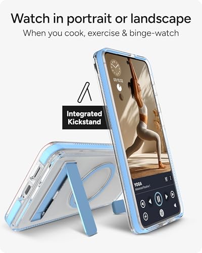 ZAGG Santa Cruz Snap Samsung Galaxy S26+ Case with Kickstand - ICY Blue, Magnetic Crystal Clear Protective Phone Cover, 13ft Drop Protection, Graphene Reinforced, Slim Case with Stand - color: Icy Blue, size: Samsung Galaxy S26 Plus
