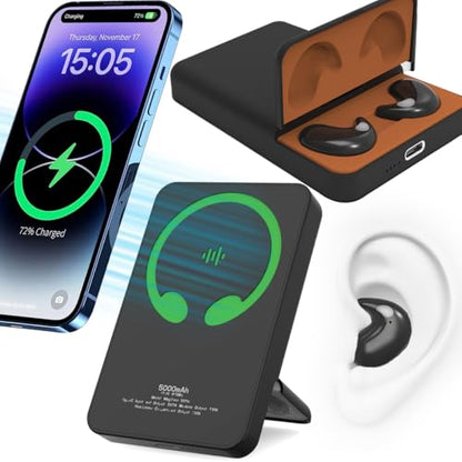 3-in-1 Magnetic Wireless Power Bank 5000mAh, Black - color: black