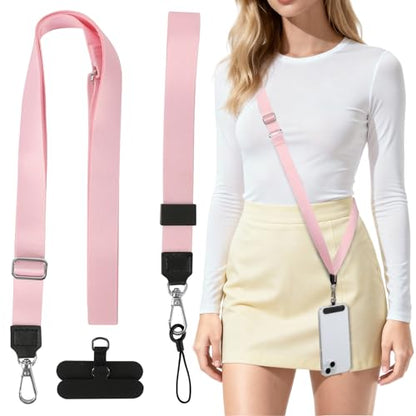 Phone Lanyard Crossbody & Neck, Adjustable Cell Phone Wrist Strap - color: Pink