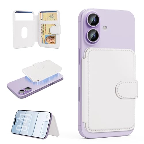 for MagSafe Wallet, Magnetic Phone Wallet with RFID Blocking, 4 Card Holder | Strongest Magnetic Card Holder for iPhone 17/16/15/14/13/12 Plus/Pro/Pro Max Series, Not for Mini, Clear ID Window, White - color: White