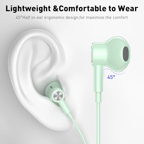 USB C Headphones Magnetic Wired Earbuds with Mic for Apple/Samsung Android - color: Mint Green