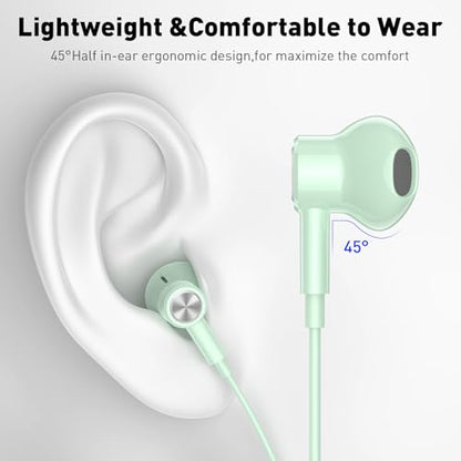 USB C Headphones Magnetic Wired Earbuds with Mic for Apple/Samsung Android - color: Mint Green