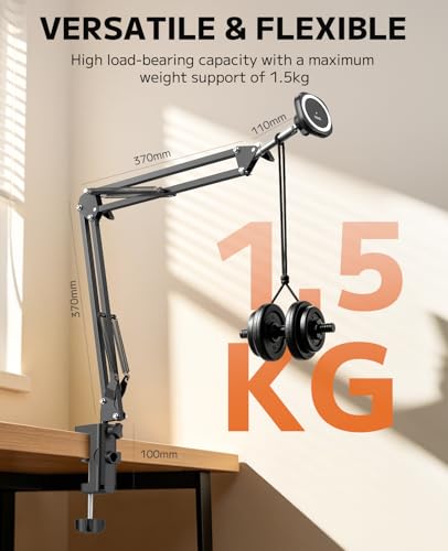 VRIG Magnetic Wireless Charger Phone Holder for Bed Desk, Flexible Articulating Table Mount, Overhead Stand Compatible with iPhone 17/16/15/14, Great for Video Recording, Zoom Meeting, Live Streaming - size: Rechargeable Model