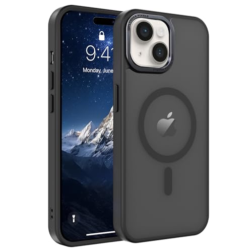 Magnetic iPhone 15 case,Compatible with Magsafe, Military-Grade Protection,Slim Translucent Matte Shockproof with Anti-Scratch Anti-Fingerprint Phone Cover (Black, iPhone 15) - color: Black, size: iPhone 15