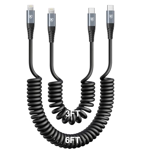 USB C to Lightning Cable [3FT+6FT], 2Pack Coiled iPhone Charger Cable Fast - color: Black, size: 3FT+6FT, style: Usb C to Lightning