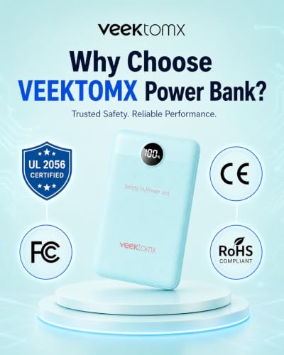 VEEKTOMX 10000mAh Mini Power Bank, 22.5W Fast Charger for iPhone Android - color: Blue