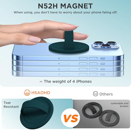 Upgraded Magnetic Phone Grip, Liquid Silicone Soft and Portable, Removable Finger Loop Ring Grip Holder for iPhone, Strong Magnetic Attraction, Compatible with MagSafe Phone Case, Dark Green - color: Dark Green