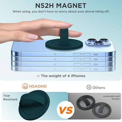 Upgraded Magnetic Phone Grip, Liquid Silicone Soft and Portable, Removable Finger Loop Ring Grip Holder for iPhone, Strong Magnetic Attraction, Compatible with MagSafe Phone Case, Dark Green - color: Dark Green