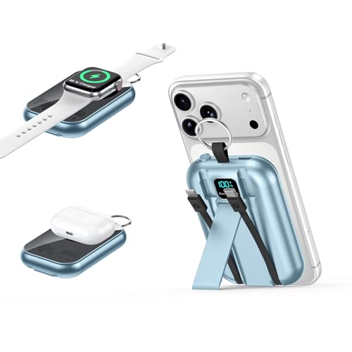 for MagSafe Portable Charger, 10000mAh Power Bank with Built-in 2 Cables - color: blue