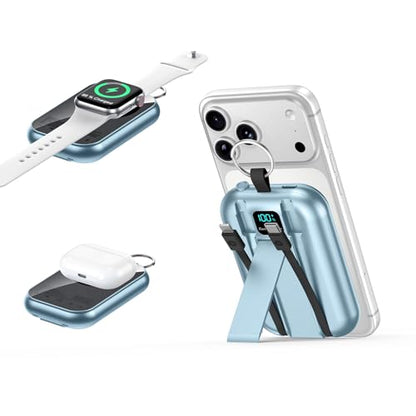 for MagSafe Portable Charger, 10000mAh Power Bank with Built-in 2 Cables - color: blue