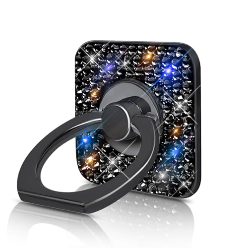 Bling Crystal Rhinestone Cell Phone Ring Holder Grip，360°Rotation Metal Finger Cute Glitter Stand Kickstand Universal Compatible with iPhone Samsung Galaxy LG Google iPad （Black Square） - color: black square