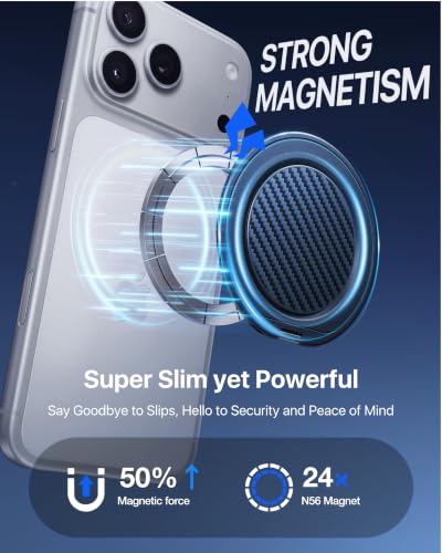 andobil [2026 Ultra-Thin] Magnetic Phone Ring Grip Stand for MagSafe, Blue - color: Navy Blue Carbon Fiber