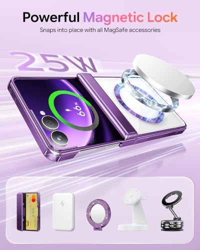 Meifigno for Samsung Galaxy Z Flip 8 Case Compatible with MagSafe, Violet | Raised Camera Protection, Rugged Hinge Protection, Metallic Glossy Plated Edge & Crystal Clear Back, Detachable Glitter Card - color: Cobalt Violet, size: Z Flip 8