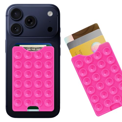 Suction Phone Card Holder Adhesive Mount,Up to 3 Cards,Hot Pink - color: Hot Pink