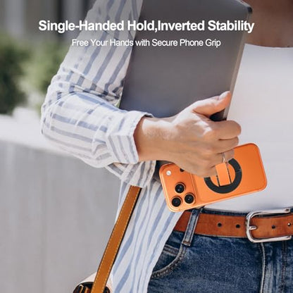 Dual-Sided for MagSafe Ring Holder, Magnetic Phone Grip&Kickstand with Soft Finger Strap, 360°Rotating Magnet Stand Grip for iPhone 17/16/15/14/13/12 Series, Gym,Car Mount
