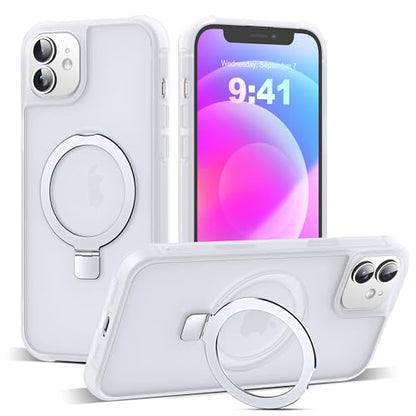 SKYLMW Compatible with iPhone 12/12 Pro Case with Stand,Translucent | iPhone 12 Case iPhone 12 Pro Case 6.1",Magnetic Ring Stand,Compatible with MagSafe,Military Protection,Great Grip Feeling - color: Translucent, size: Iphone 12 & Iphone 12 Pro