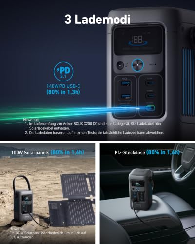Anker SOLIX C200 DC Portable Power Station, 192Wh, 200W, Outdoor Camping - style: Anker SOLIX C200 DC